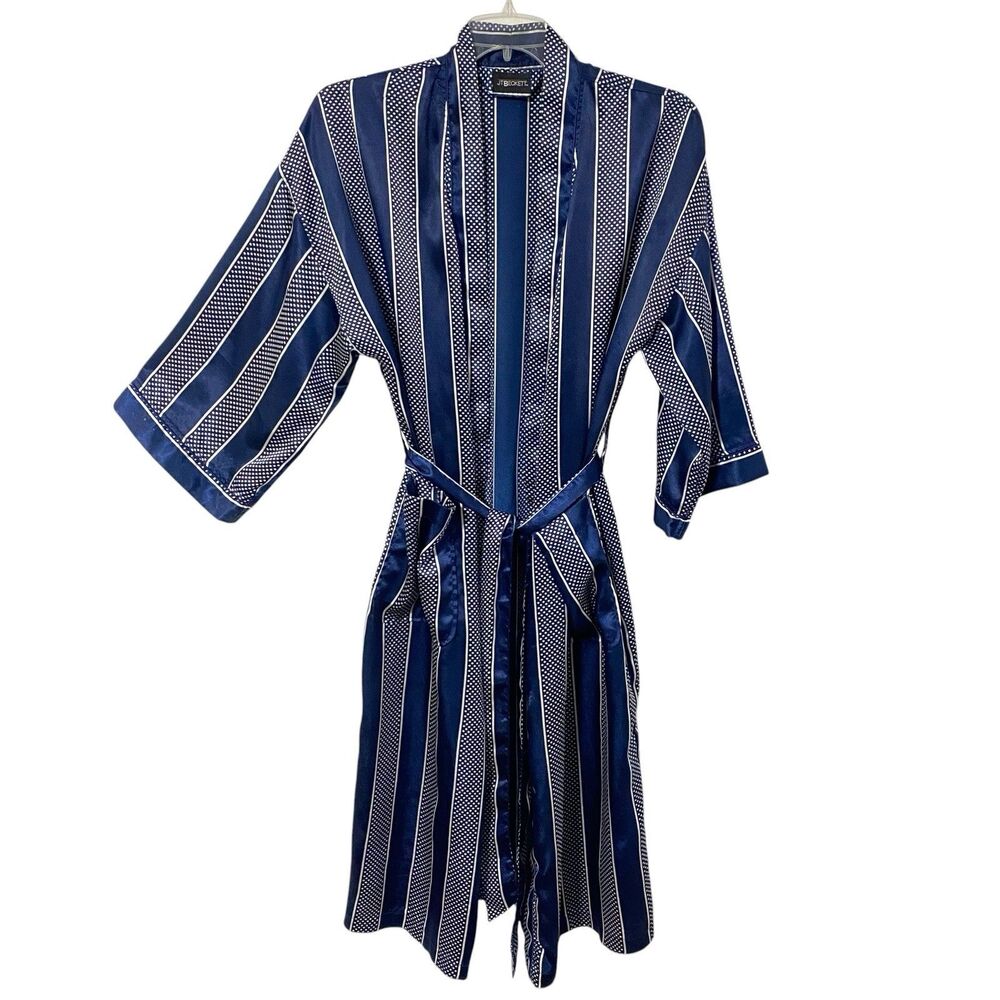 Vintage J.T. BECKETT Satin ONE SIZE Blue White STRIPED Polka Dot BELT Playboy